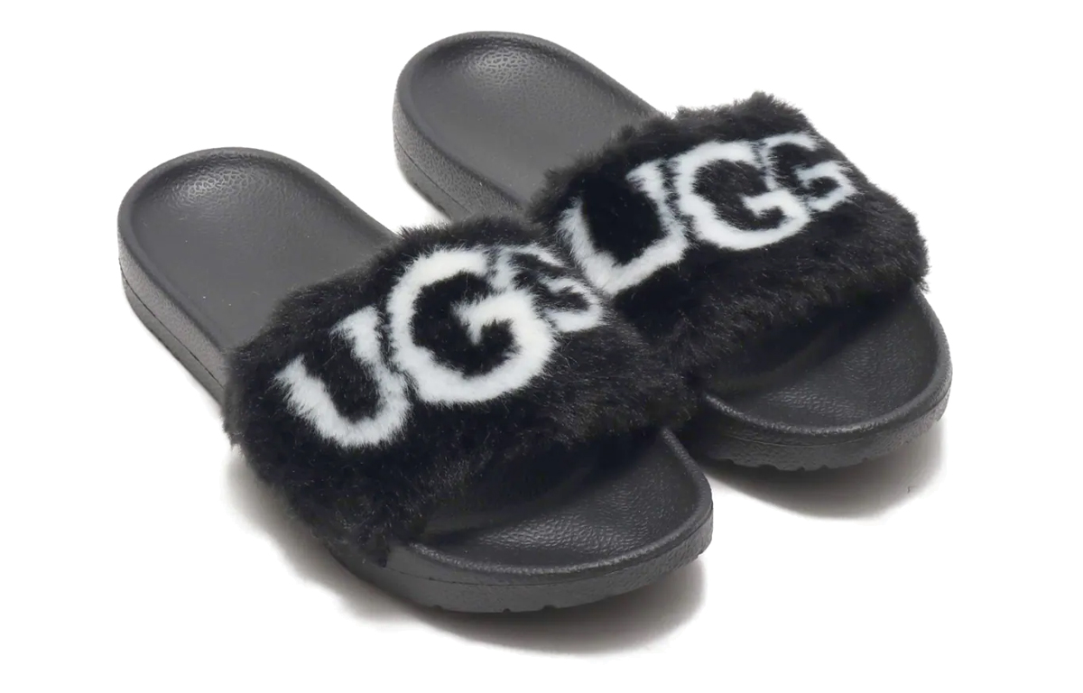 Lookbook (W) UGG Royale 图案黑色毛拖鞋 1101539-BLK