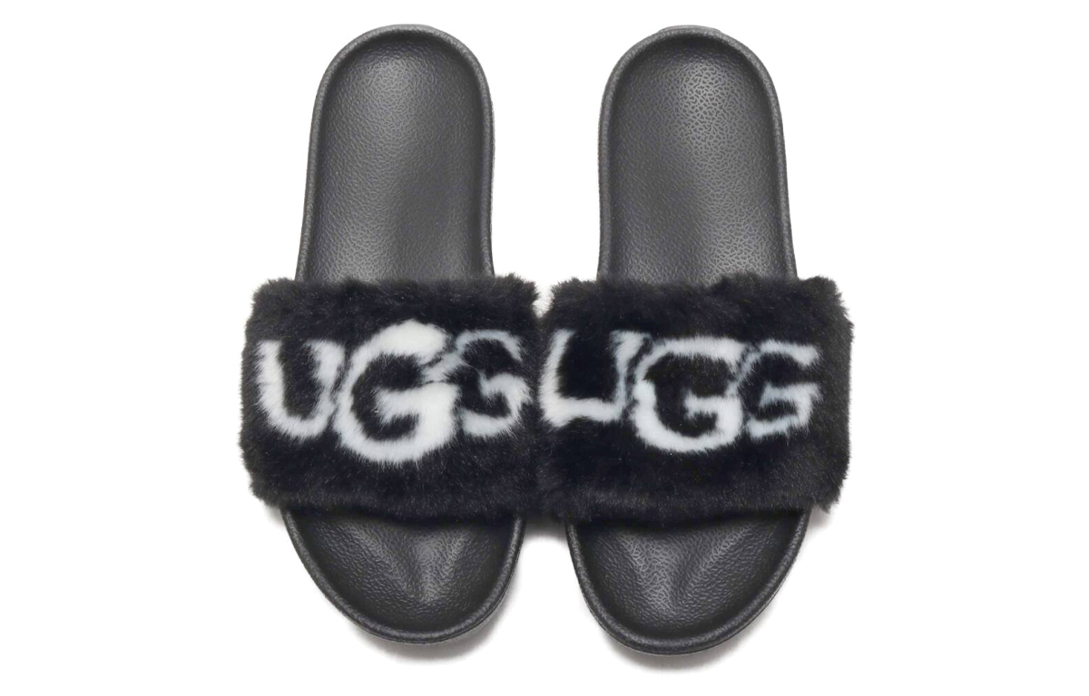 Shop (W) UGG Royale 图案黑色毛拖鞋 1101539-BLK