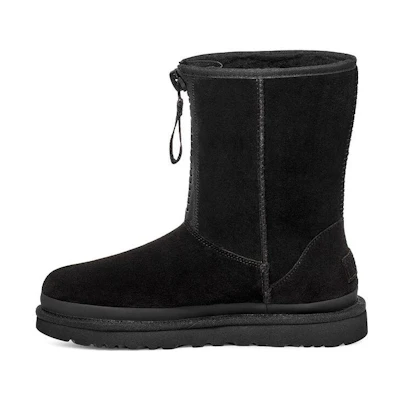 (W) UGG Classic Short Zipper Tape Logo Boot 'Black'