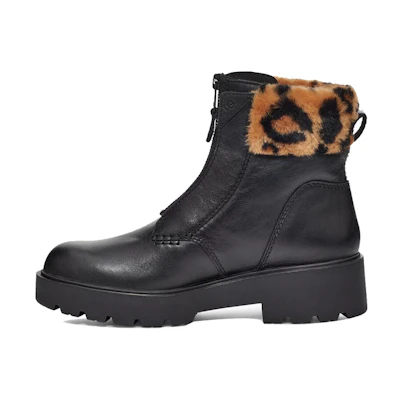 (W) UGG Short Boot 'Leopard Print Black Leather with Zipper'