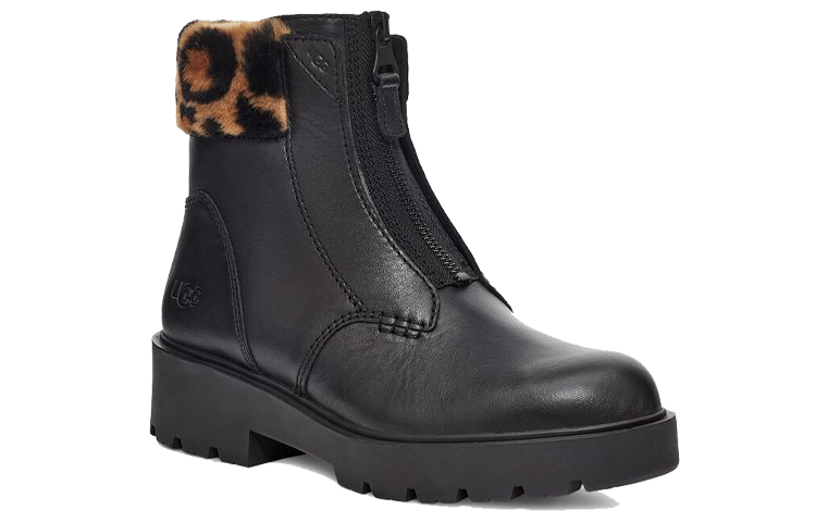 Lookbook (Women) UGG Short Boot 'Leopard Print Black Leather with Zipper' 1123230-BLK