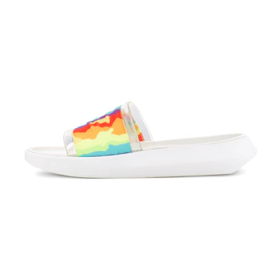 (W) UGG Slide Cali Collage Outdoor Flat Heel Sandals Rainbow Stripe