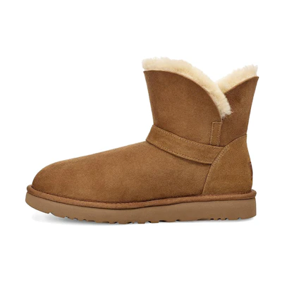 (W) UGG Suede Mini Bow fur Fleece Lined Brown