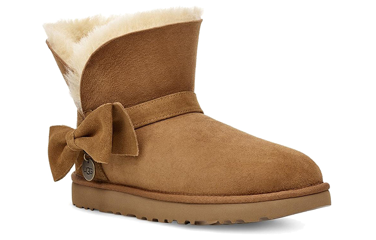 (W) UGG Suede Mini Bow fur Fleece Lined Brown 圖 3