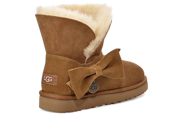 (W) UGG Suede Mini Bow fur Fleece Lined Brown 圖 4