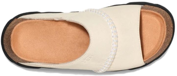 UGG 皮革 時尚厚底 一字拖鞋 女式 米色 Lookbook UGG 皮革 時尚厚底 一字拖鞋 女式 米色