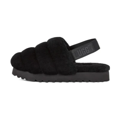 (W) UGG Super Fluff Slipper 'Black Sheepskin Casual Fashion'