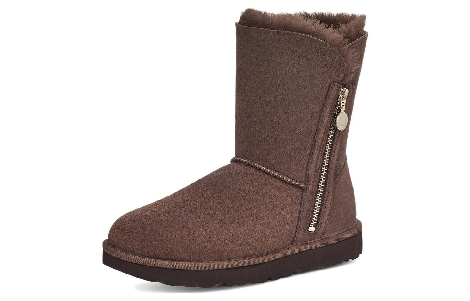 Order UGG 純色平底拉鍊 短筒 雪地鞋 女款 焦木色