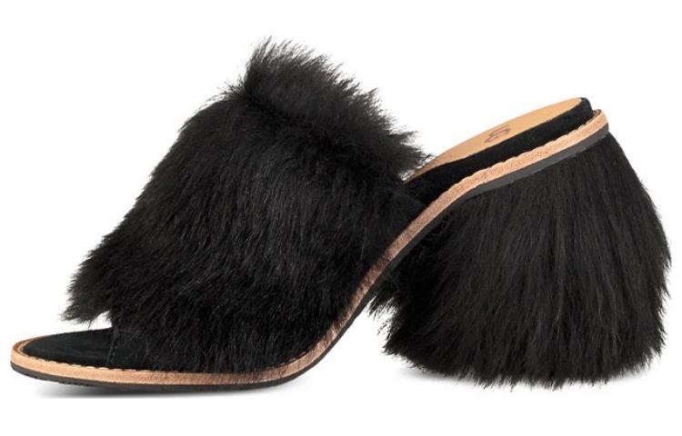 Buy (W) UGG 로사 퍼 힐 "블랙 레더 하이힐 슬라이드" 1095390-BLK