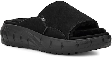 Lookbook UGG 西區人氣款 雙層牛皮 軟底舒適直條式平跟 拖鞋 女款 黑色