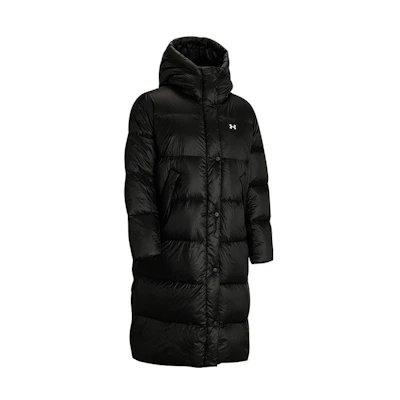 (Women) Under Armour Black Long Puffer Jacket with Logo Print - Winter Wear. 1373458-001
