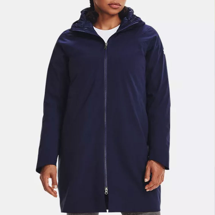 Shop (Women) Under Armour  Navy Blue Logo Hooded 3-in-1 Down Jacket. 1365073-410