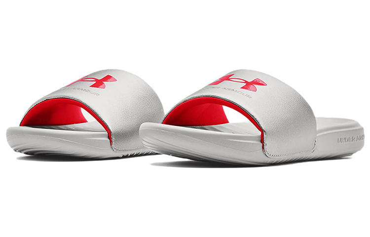 Lookbook (W) 언더아머 안사 픽스드 슬라이드 '실버 레드' 3023772-105