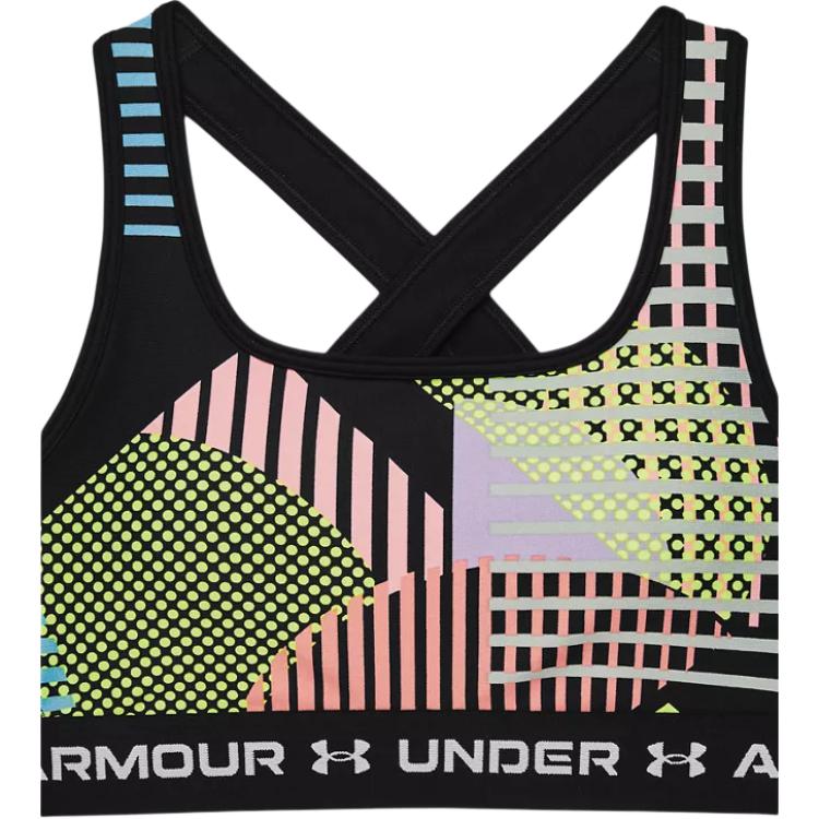 (Women) Under Armour Crossback Geometric Print Medium Support Sports Bra Women Black 1361042-001