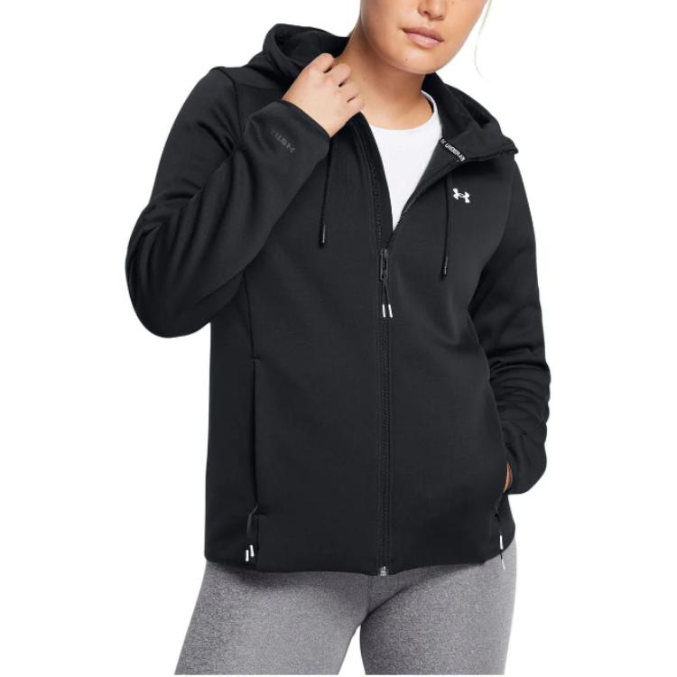Shop (Women) Under Armour Essential Black Casual Training Logo Hoodie Jacket 1378850-002