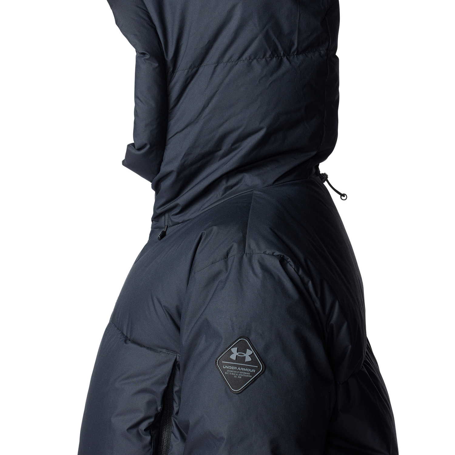 Sizing (W) Under Armour FW24 Limitless Jaket Panjang Hoodie Down Hitam. 1384649-001