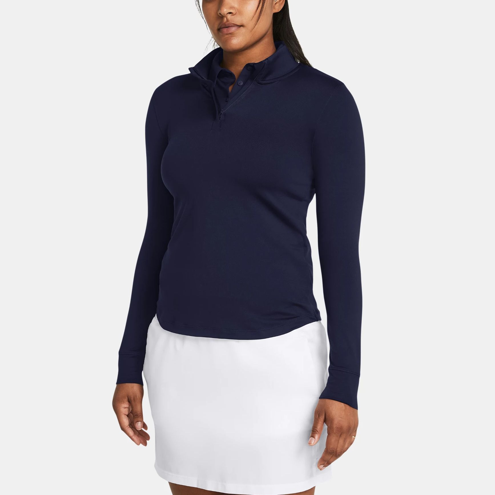 Shop (W) 언더아머 네이비 블루 솔리드 통기성 긴팔 맨투맨 1383614-410