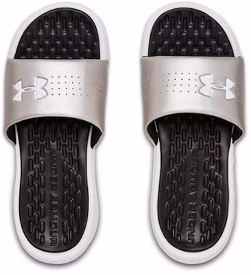(Women) Under Armour Playmaker Fixed Strap Sandals Silver/Gray 3000063-002 Shop (Women) Under Armour Playmaker Fixed Strap Sandals Silver/Gray 3000063-002