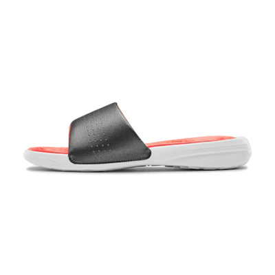 (W) UA Playmaker Fixed Strap Slippers Black/Orange
