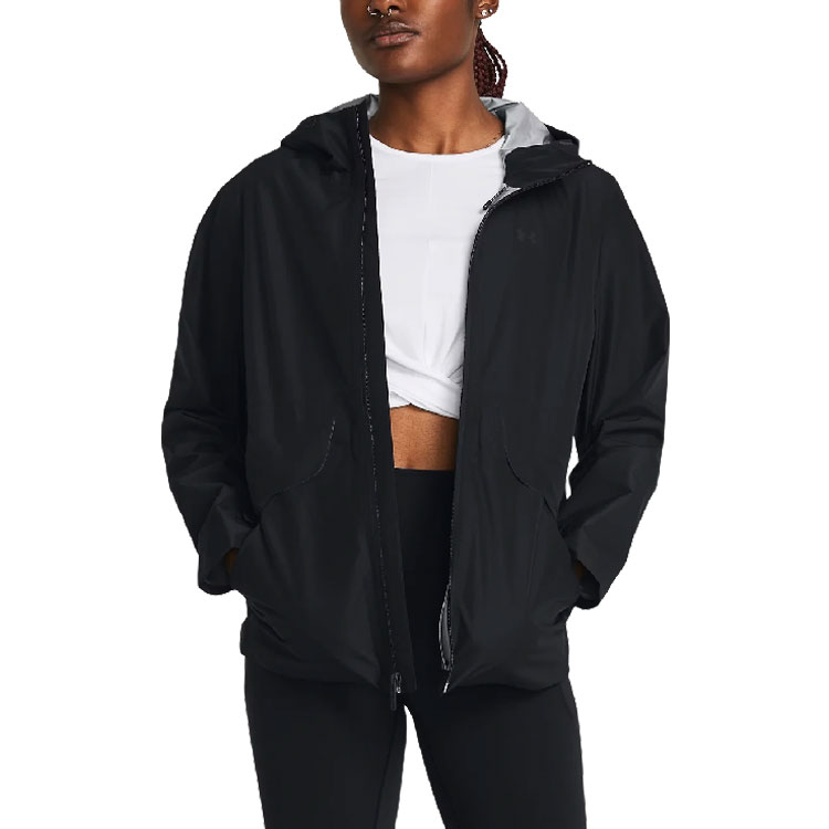 Shop (W) 언더아머 스톰프루프 블랙 패커블 후드 재킷 1385270-001