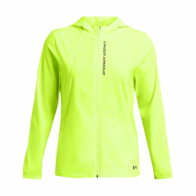 (Women) Under Armour UA OutRun The Storm Lemon Yellow Hooded Zip Jacket. 1377043-731