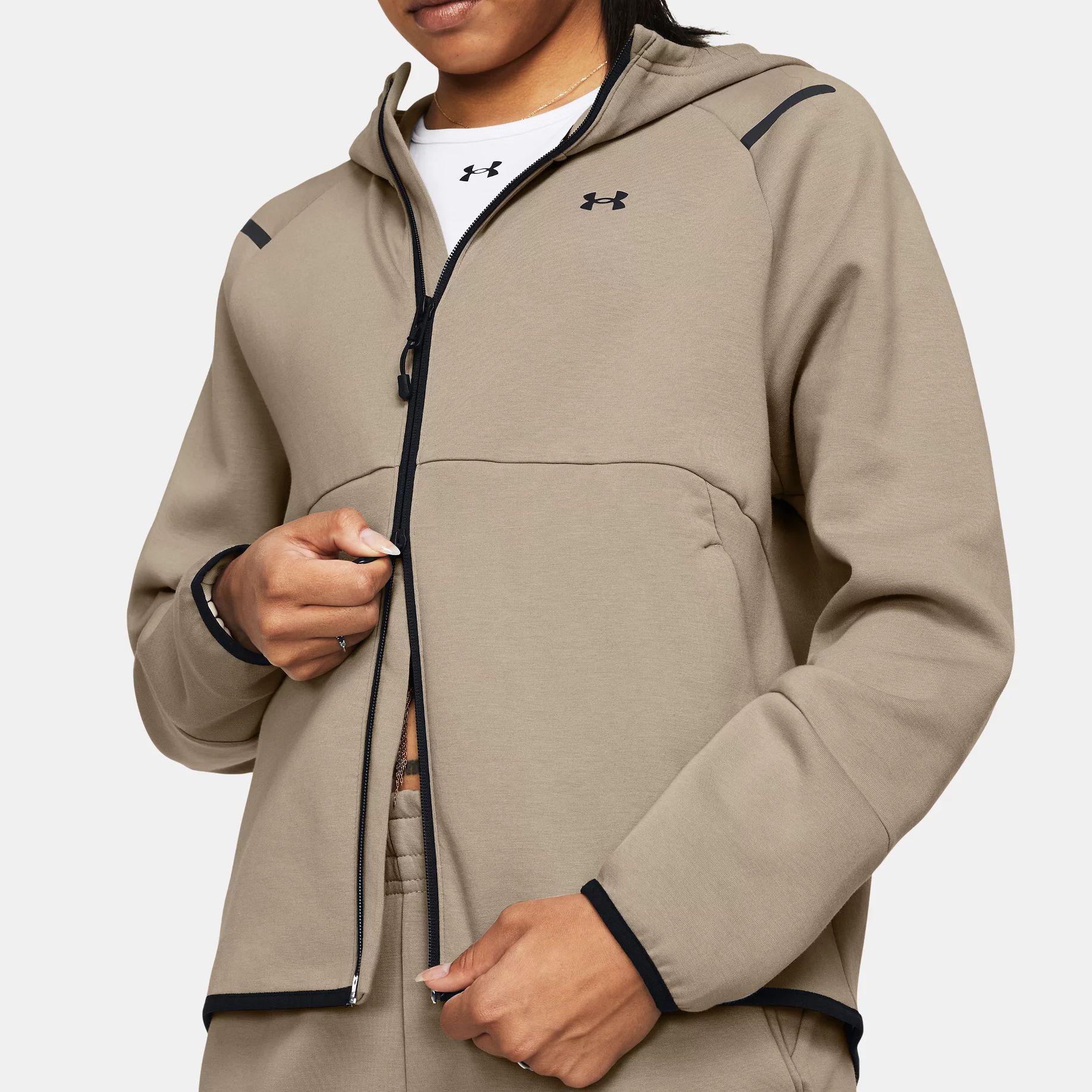 (Women) Under Armour UA Unstoppable Fleece Logo Hoodie Jacket Women’s Khaki 1379842-203 圖 4