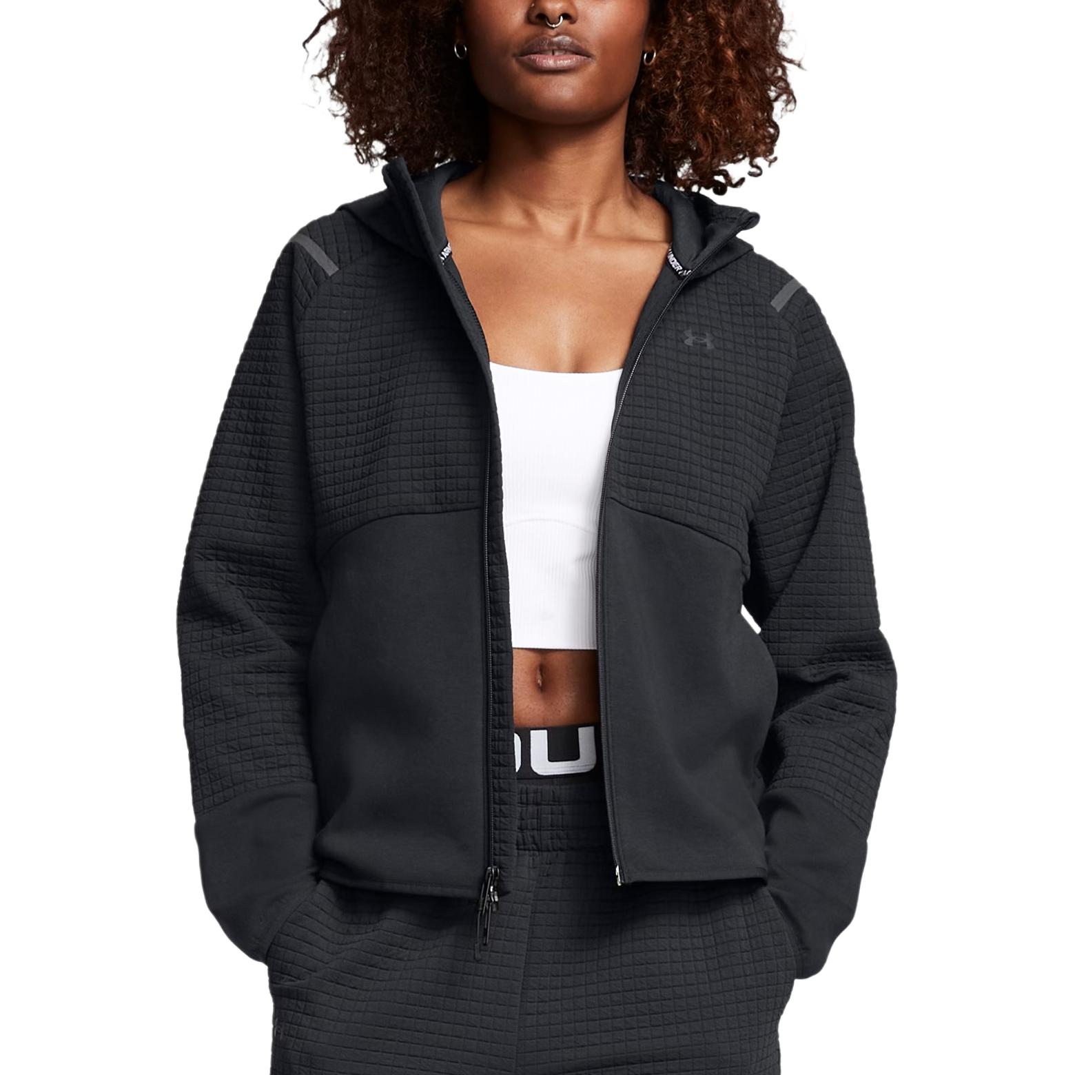 Shop (W) Under Armour Unstoppable Hoodie Jaket Full-Zip Logo Hitam. 1389842-001