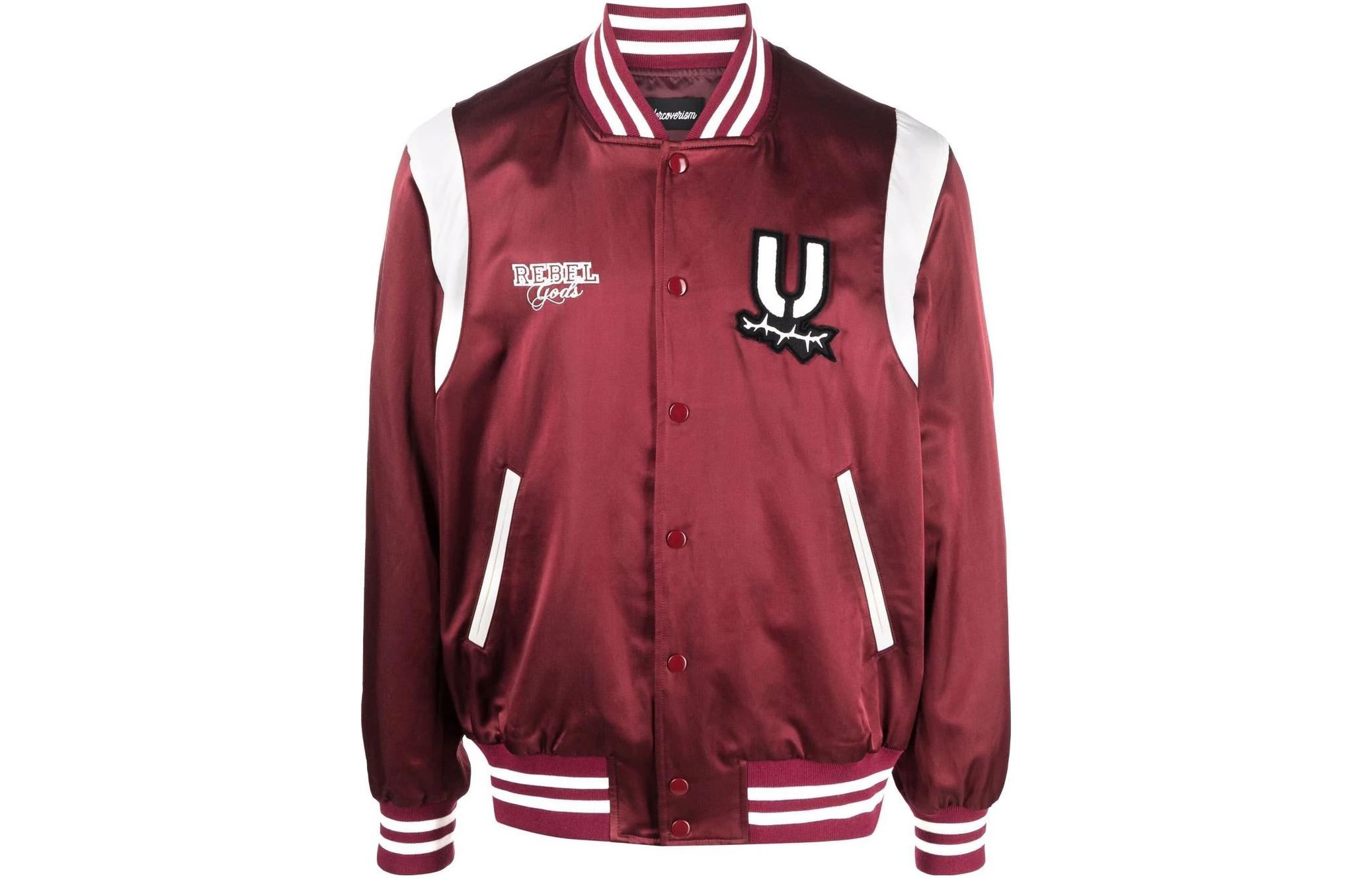 UNDERCOVER Striped Trim Patch Baseball Jacket UI1B4202BORDEAUX