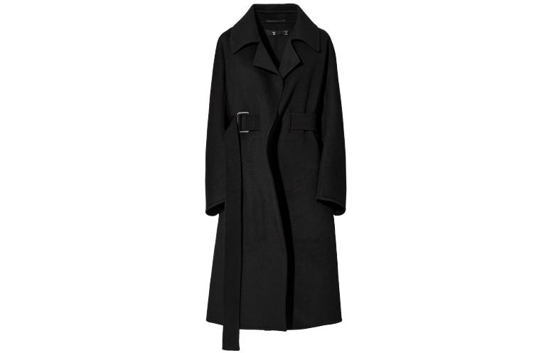 (Women) UNIQLO  Black Solid Mid-Length Coat with Lapel. 445762-09