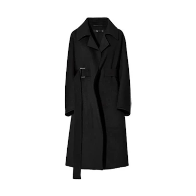 (Women) UNIQLO Black Solid Mid-Length Coat with Lapel. 445762-09