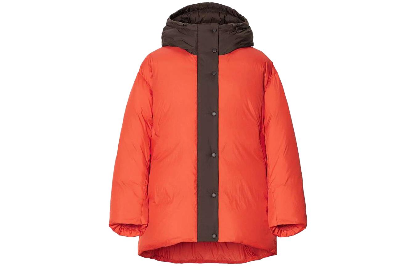 (Women) UNIQLO  Solid Color Hooded Down Jacket - Dark Orange 457941-29
