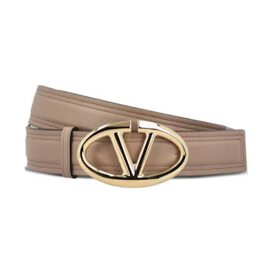 (Women) Valentino Beige Calfskin Leather Belt with Logo Design - 3CM Wide. 5W2T0SJ4FZCZ4U