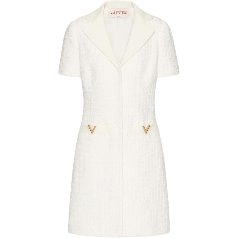 (Women) Valentino  Beige Loose Fit V-Neck Short Sleeve Mini Dress. 3B3VA4506U9A03