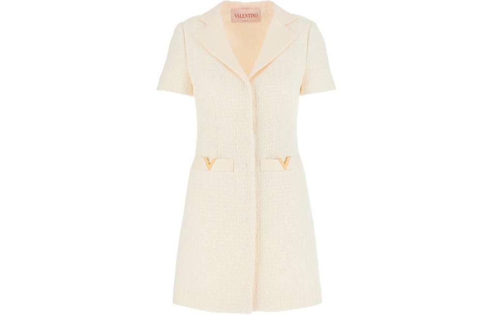 Order (W) Valentino 米色宽松版V领短袖迷你连衣裙 3B3VA4506U9A03