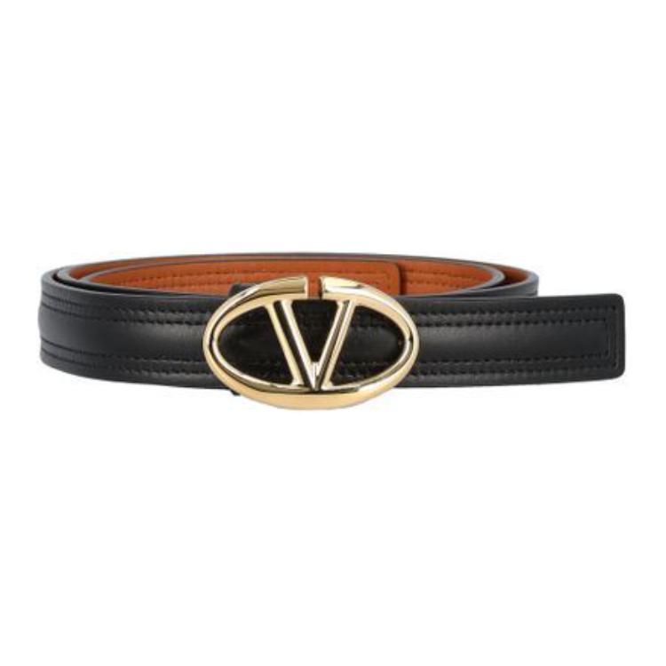 (Women) Valentino  Black Calfskin Leather Belt - 2CM Width. 5W2T0SJ0FZCZL6