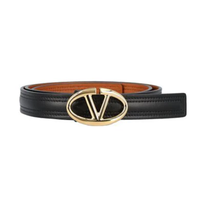 (Women) Valentino Black Calfskin Leather Belt - 2CM Width. 5W2T0SJ0FZCZL6