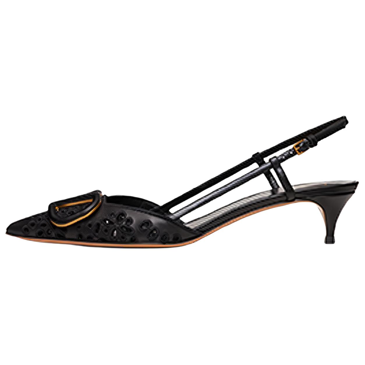 (Women) Valentino 'Black Embroidered Calfskin Lace-Up Heels' WW2S0Q70DUK0NO