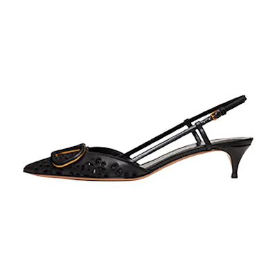 (W) Valentino 'Black Embroidered Calfskin Lace-Up Heels'