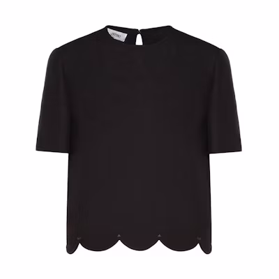 (Women) Valentino Black Floral Trim Short Sleeve T-Shirt QB3AE2251CF157
