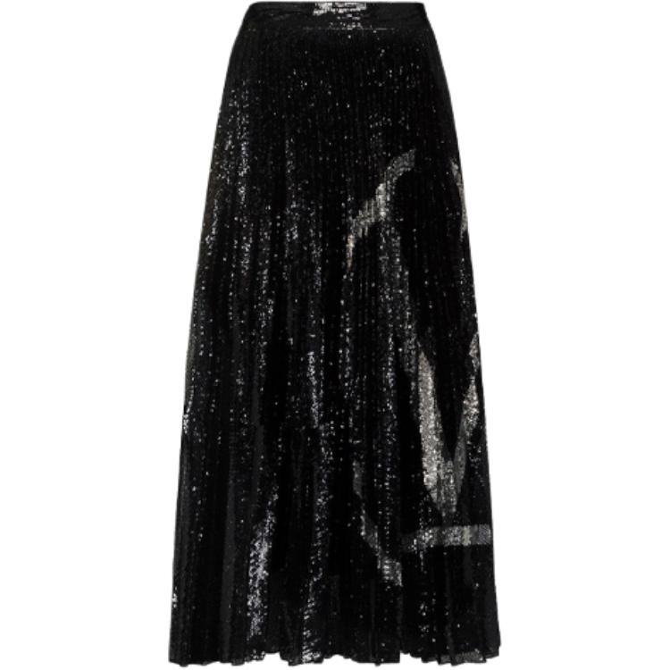 (Women) Valentino  Black High-Waisted Sequin Detail A-Line Casual Skirt. UB3MD02E5NFN46