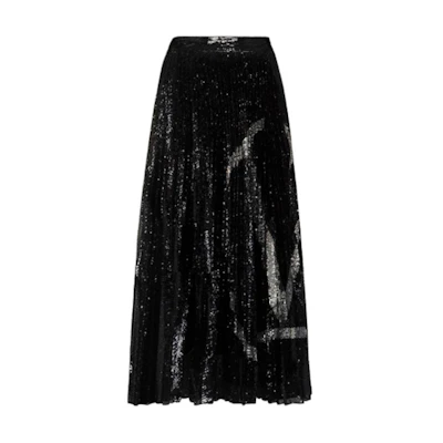 (Women) Valentino Black High-Waisted Sequin Detail A-Line Casual Skirt. UB3MD02E5NFN46