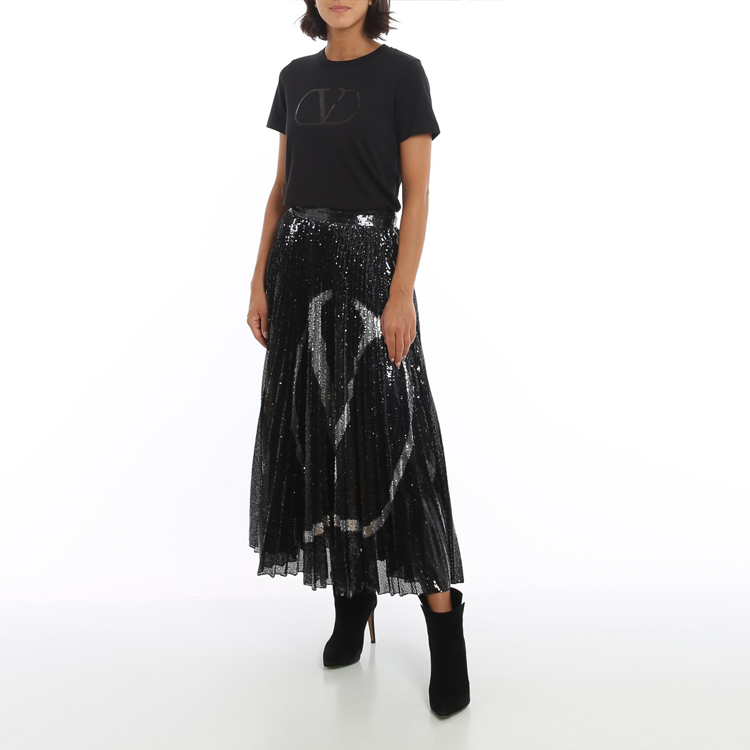 Lookbook (W) Valentino 黑色高腰亮片細節A字休閒裙 UB3MD02E5NFN46