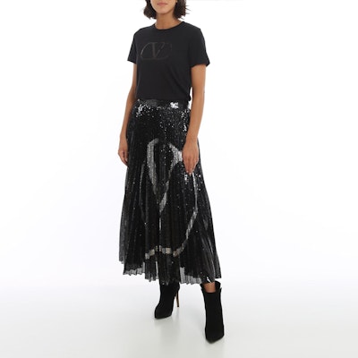 (W) Valentino 黑色高腰亮片細節A字休閒裙 UB3MD02E5NFN46 Lookbook (W) Valentino 黑色高腰亮片細節A字休閒裙 UB3MD02E5NFN46