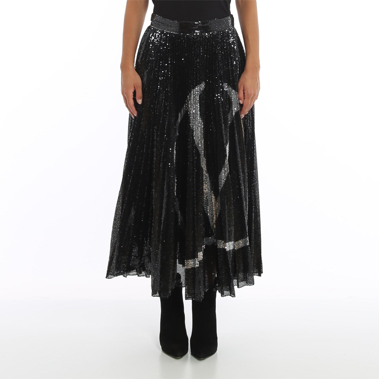 Shop (W) Valentino 黑色高腰亮片細節A字休閒裙 UB3MD02E5NFN46