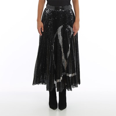 (W) Valentino 黑色高腰亮片細節A字休閒裙 UB3MD02E5NFN46 Shop (W) Valentino 黑色高腰亮片細節A字休閒裙 UB3MD02E5NFN46