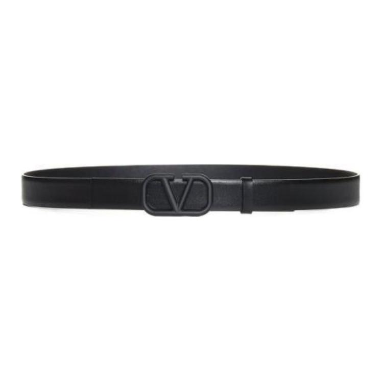 (Women) Valentino  Black Leather Belt with Smooth Buckle, 3cm Wide. 4Y2T0Q90WQG0NO