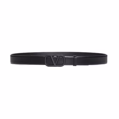 (Women) Valentino Black Leather Belt with Smooth Buckle, 3cm Wide. 4Y2T0Q90WQG0NO