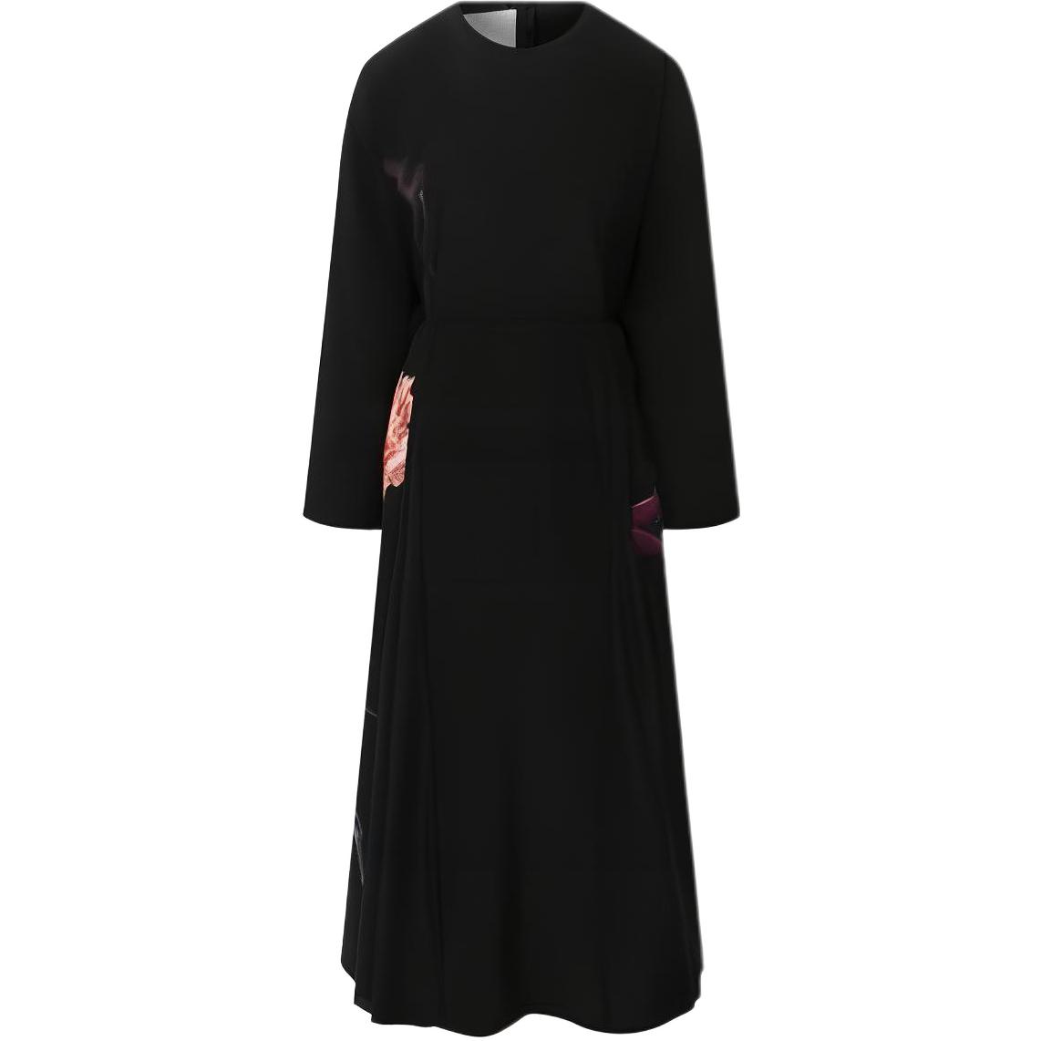 (Women) Valentino  Black Long Sleeve Graphic Print Midi Dress UB0VATZ2628