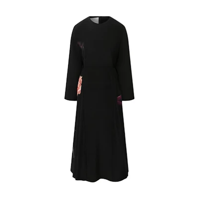 (Women) Valentino Black Long Sleeve Graphic Print Midi Dress UB0VATZ2628