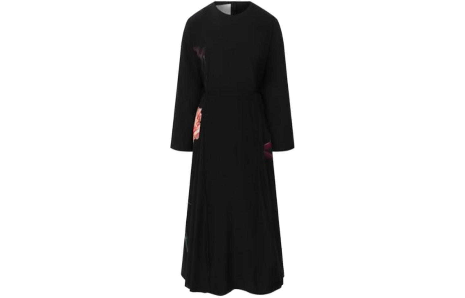 Order (W) Valentino Vestido Midi Negro Manga Larga con Estampado Gráfico. UB0VATZ2628